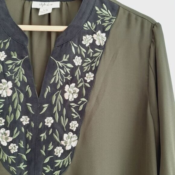 STYLE & CO Boho Peasant Blouse Floral Embroidered Flowy Bell Sleeve Sz L - Picture 8 of 15
